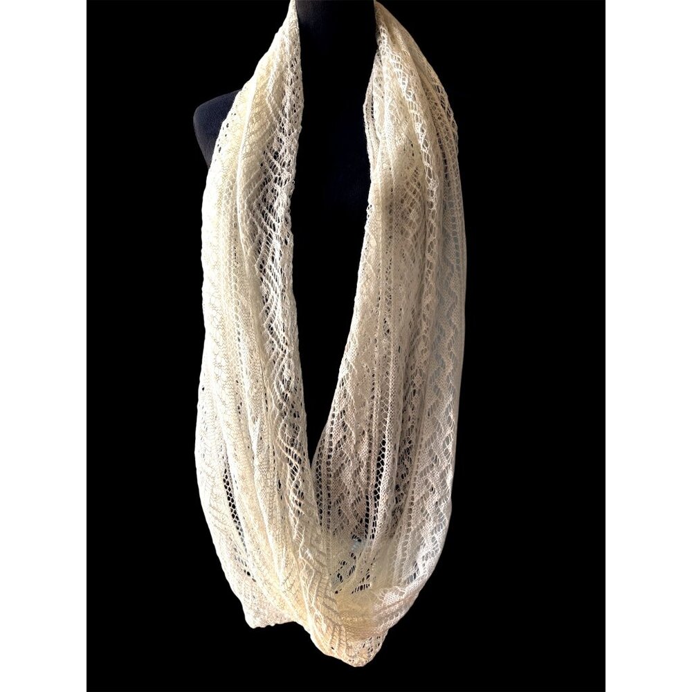 Lace Infinity Loop Scarf Ivory Lightweight & Stylish Feminine Knit Luxury Career - Picture 2 of 5